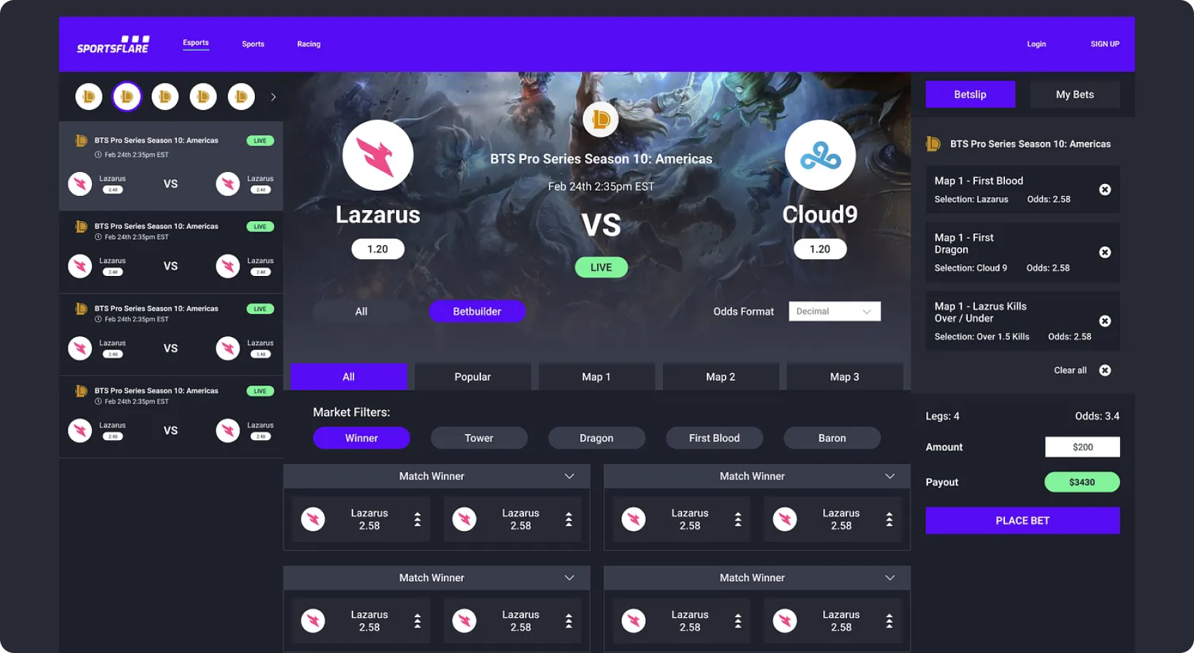 Sportsflare screenshot